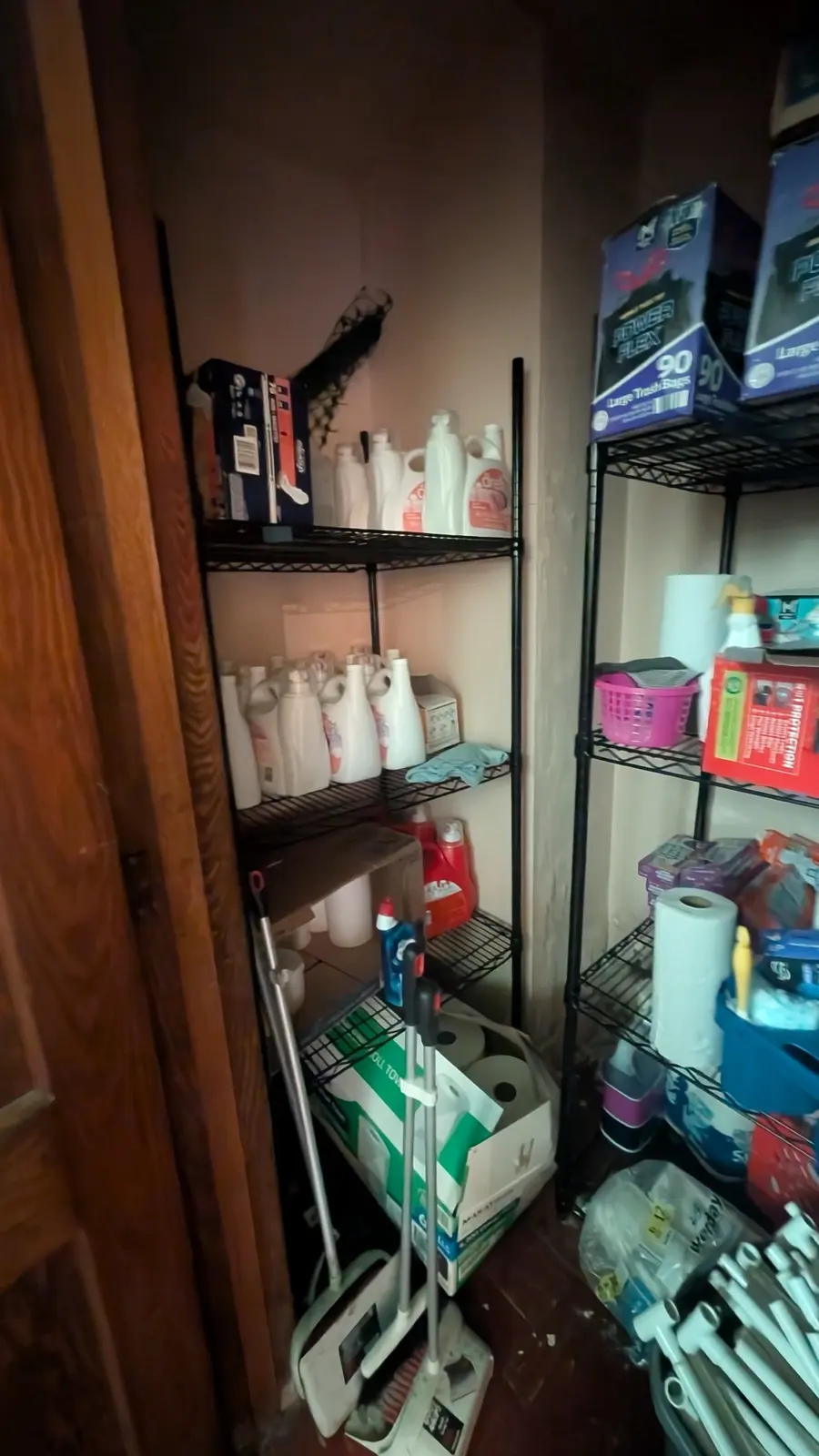 Left-side shelves in basement Storage Room D