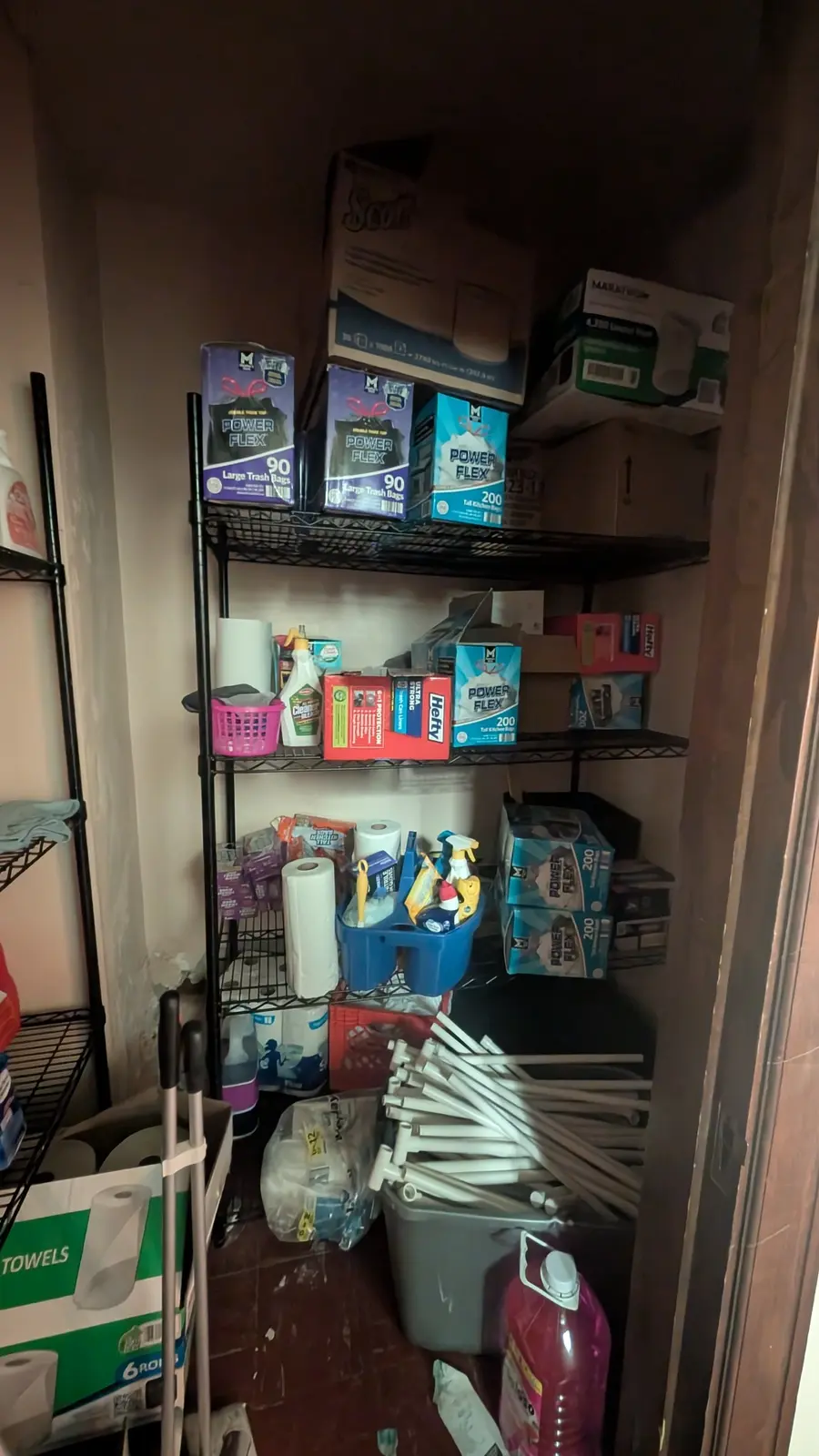 Right-side shelves in basement Storage Room D